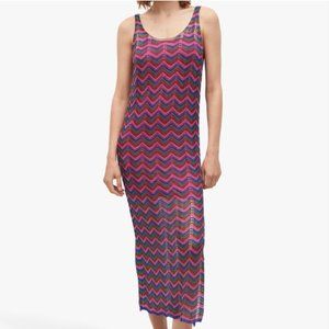 Mango Knit Openwork Metallic Crochet Sweater Dress